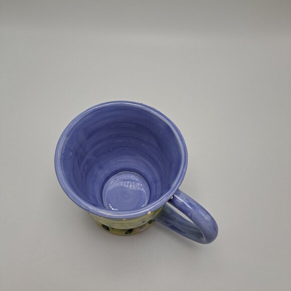 Les Fleurs Coffee Mug Cup Hand Painted Floral Yellow Blue 20 Oz - Picture 7 of 10